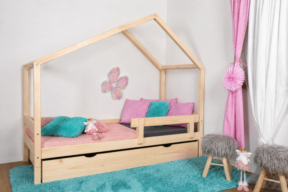 MAXIDO Dětská postel domeček Dita - jeden šuplík 180x80 přírodní