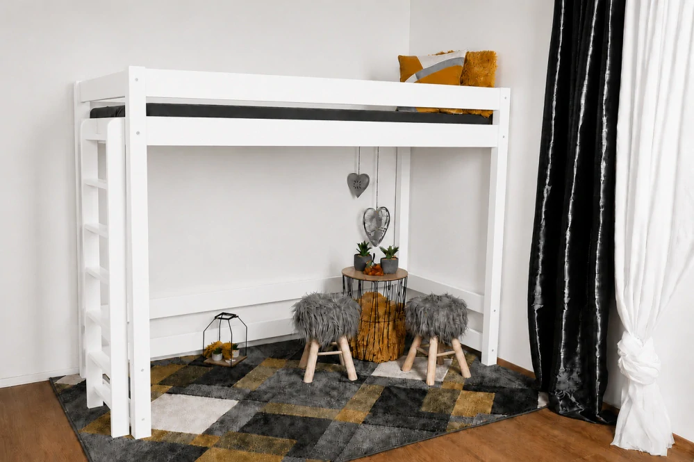 Vyvýšená dětská postel Vali - horní spaní II 160 x 80 bílá - průchod 130 cm