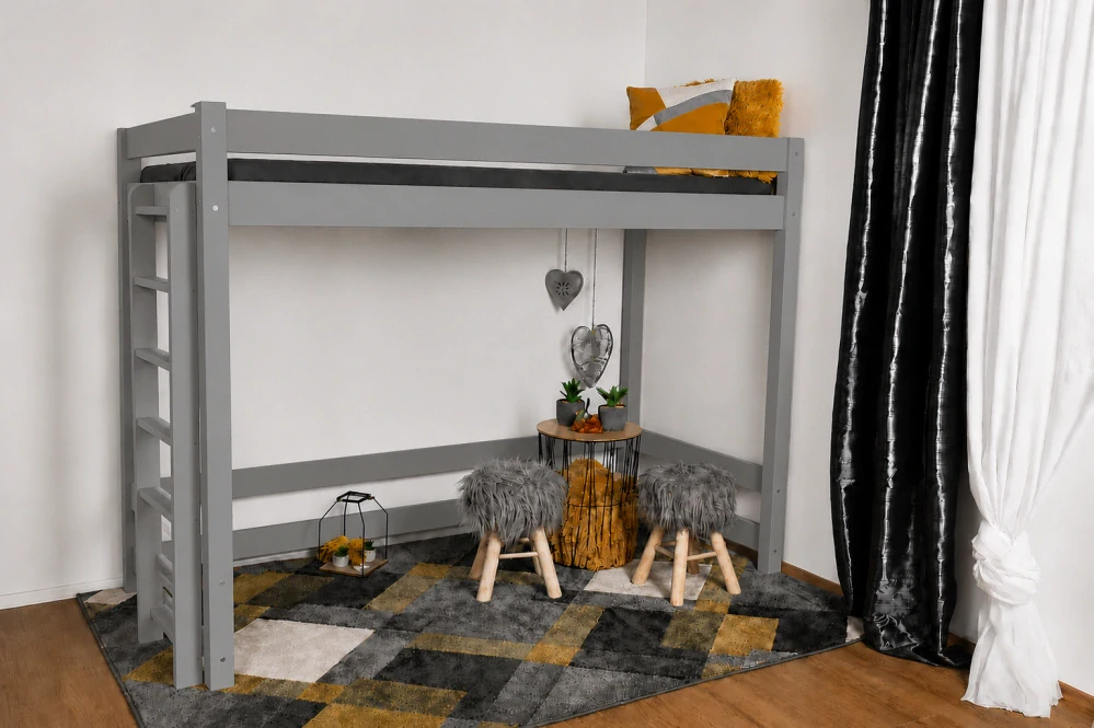 Vyvýšená dětská postel Vali - horní spaní II 180 x 80 šedá - průchod 160 cm