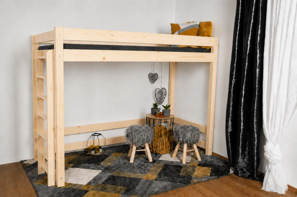 Vyvýšená dětská postel Vali - horní spaní II 200 x 90 přírodní - průchod 130 cm