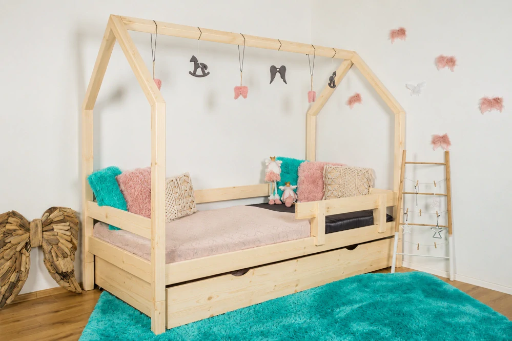 MAXIDO Dětská postel domeček Snílek - jeden šuplík 200x90 Přírodní