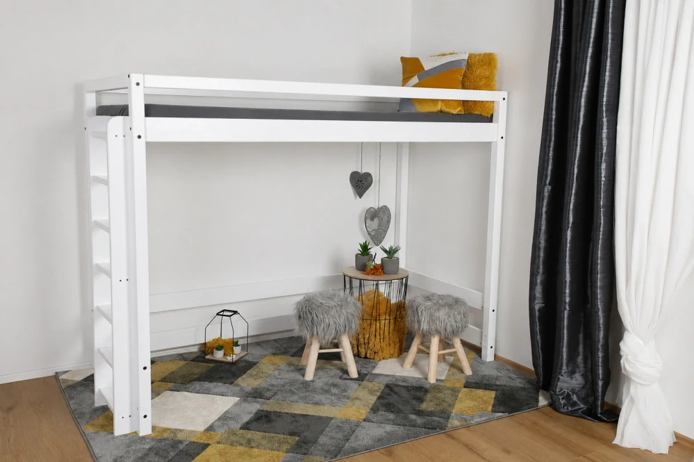 Vyvýšená dětská postel Vali - horní spaní 200 x 120 bílá - průchod 130 cm