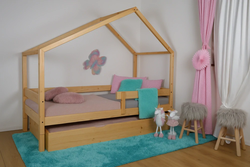 MAXIDO Dětská postel domeček Dita s přistýlkou 200x120 Přírodní