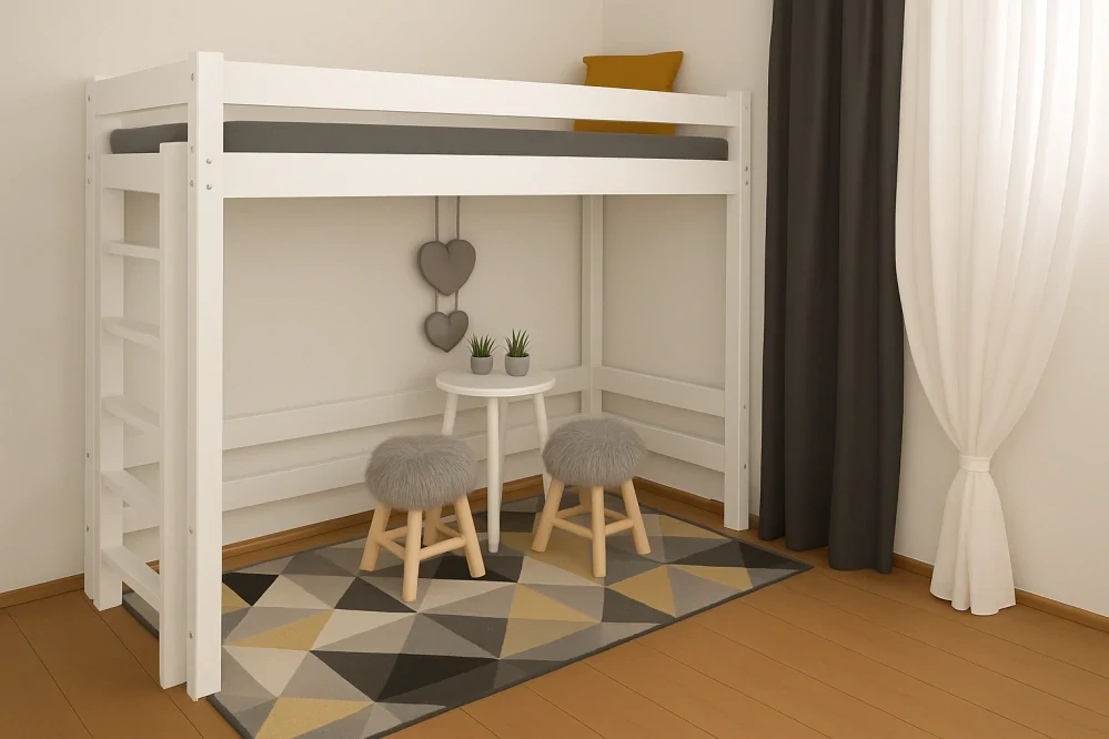 Vyvýšená dětská postel Vali - horní spaní II 200 x 90 bílá - průchod 130 cm