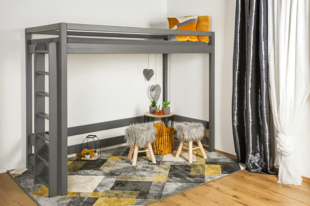 MAXIDO Dětská postel Vali - horní spaní 200x90 šedá - průchod 160cm