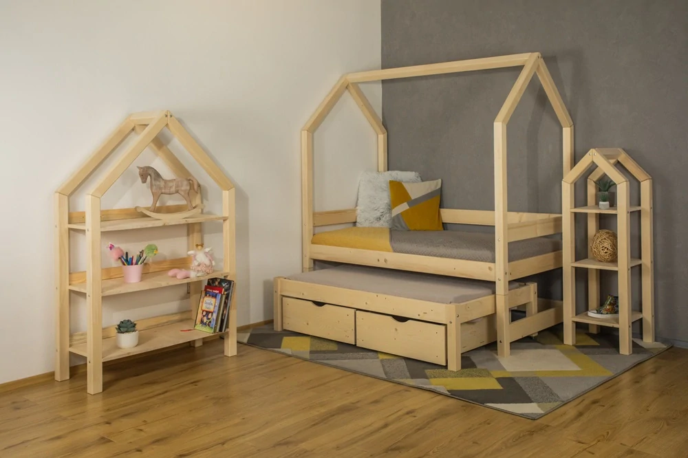 MAXIDO Dětská postel domeček Snílek s přistýlkou 200x140 šedá